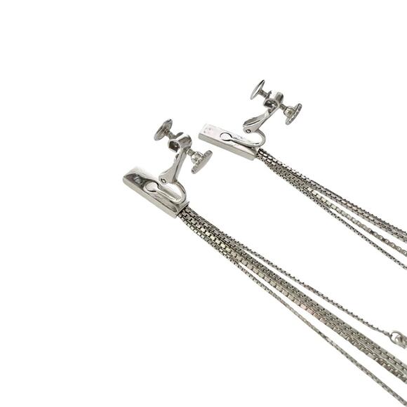 AUTH VTG Christian Dior Silver Long Chain D Charm Logo Fringe Tassel Earrings - Picture 10 of 15